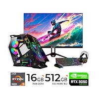 PC Gaming AMD Ryzen 5 5600X, B550M, RTX 3050, 16GB RAM, SSD 512, 550W BRONZE, MONITOR 24, KIT GAMER